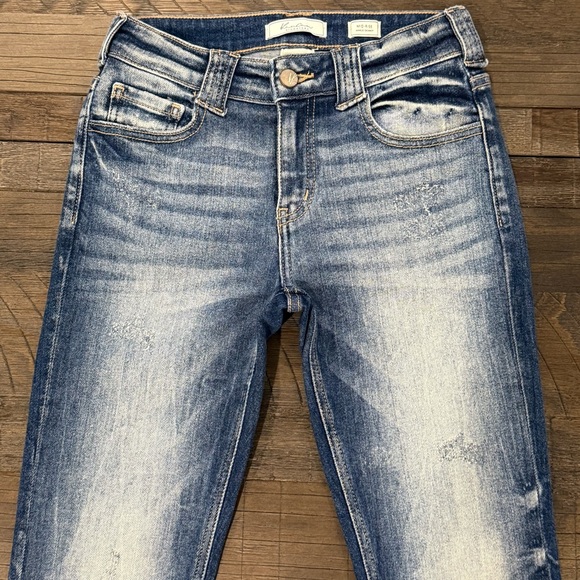 KanCan Signature Mid Rise Ankle Skinny Distressed Medium Wash Raw Hem 24 - Picture 4 of 16